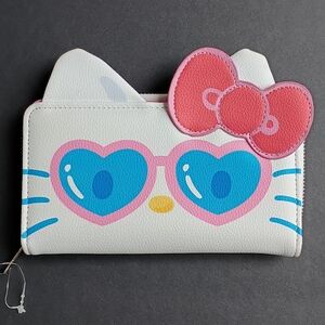 Hello Kitty Kids Adults White Wallet with Pink Bow and Blue Heart Sunglasses